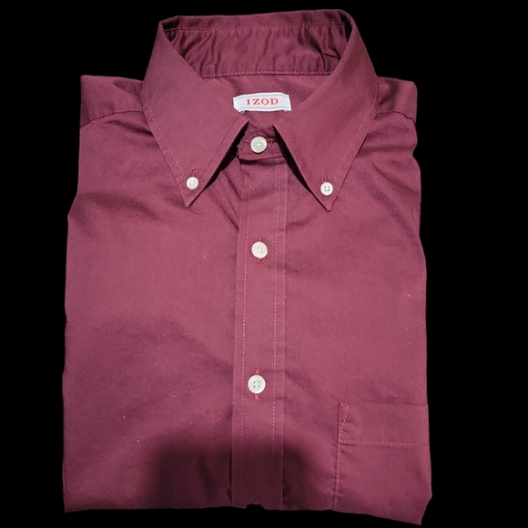 Izod button down long sleeve shirt classic fit strech men size 32/33 marron - Picture 1 of 5
